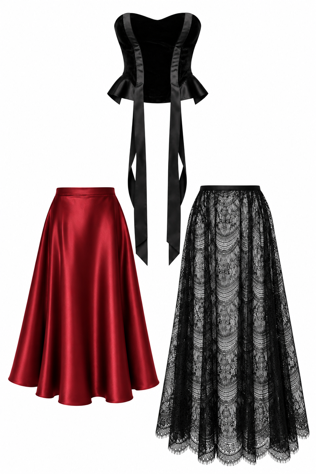 BLACK VELVET CORSET & DOUBLE SKIRT SET