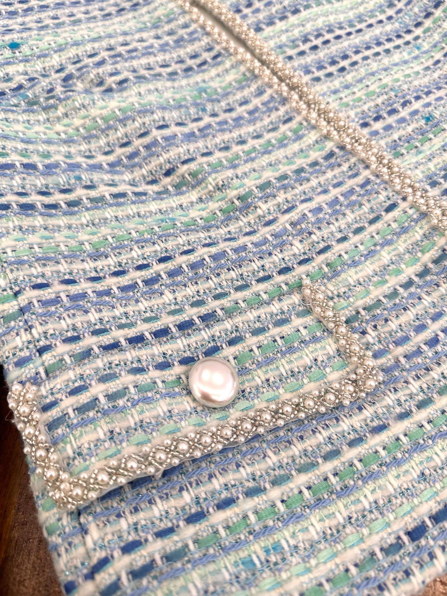 Tweed aquamarine jacket of wool hight quality
