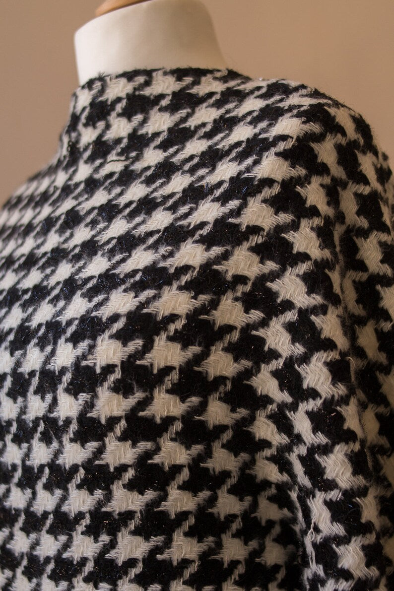 Mohair de lana blanco y negro de tweed