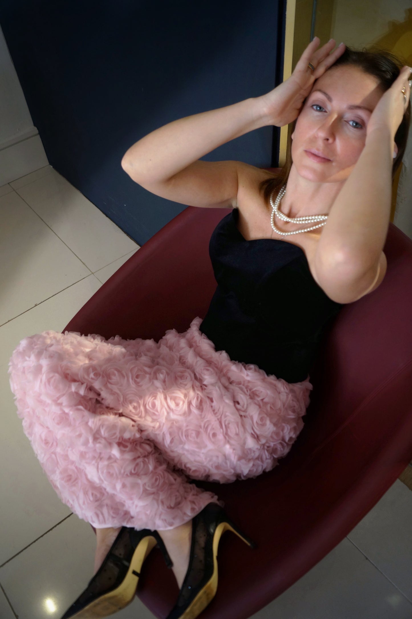 FALDA MIDI FLORAL ROSA