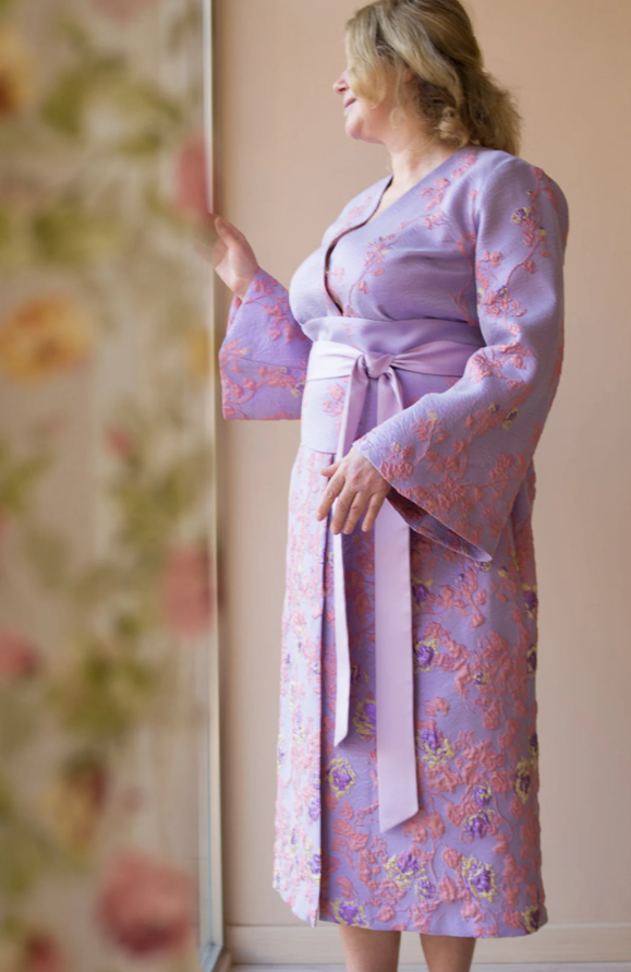 JACQUARD 3D SILK COUTURE WITH FLOWERS LILAC ROSE