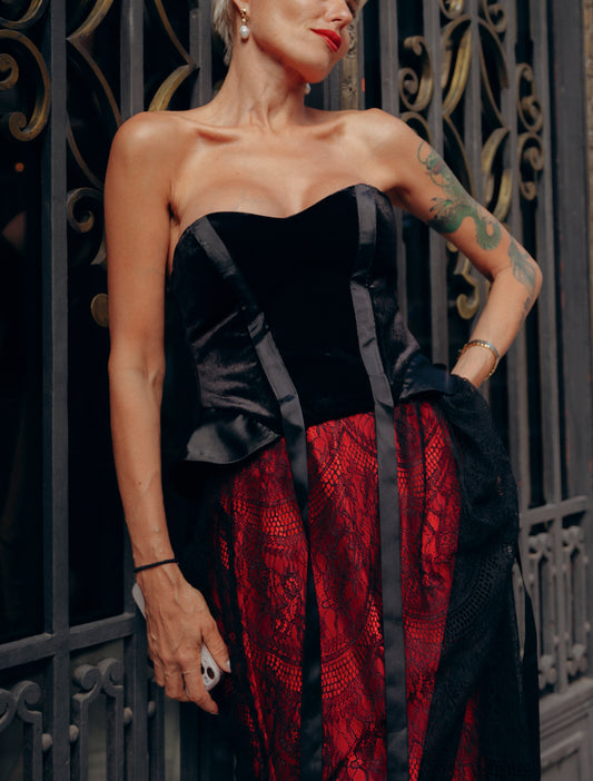 SET: BLACK VELVET CORSET & DOUBLE SKIRT