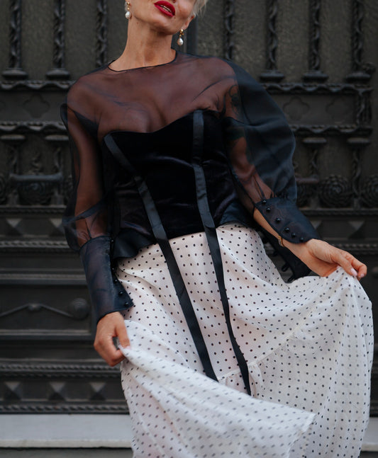 SET: MIDI SKIRT, VELVET CORSET &  BLOUSE