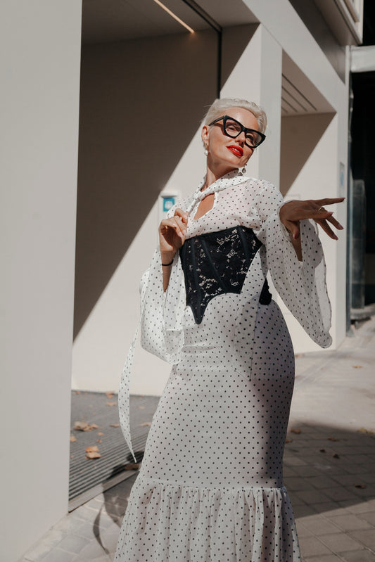 SET: SKIRT, BLOUSE & LACE CORSET