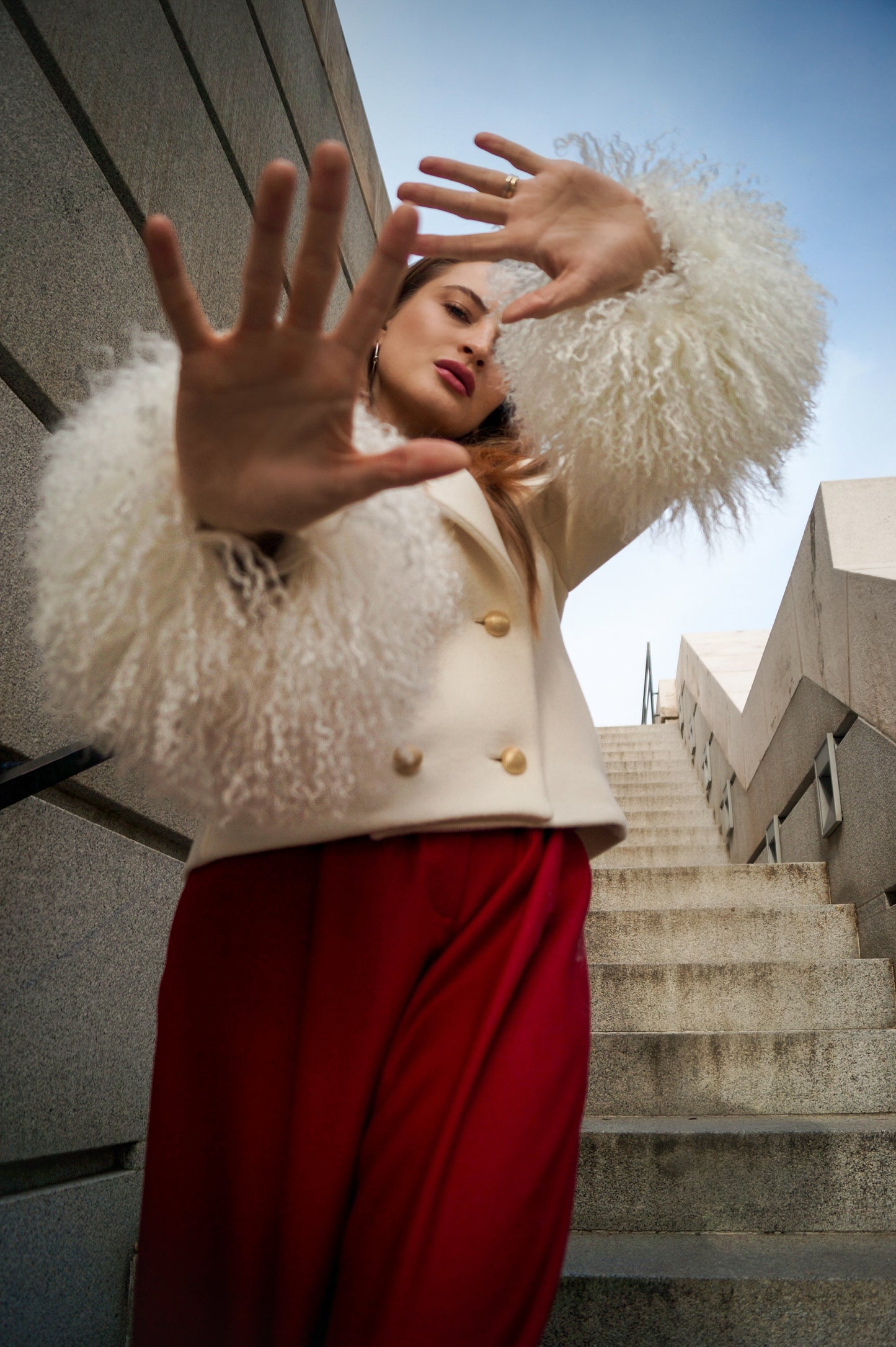 SHORT ALPACA COAT WITH NATURAL FUR