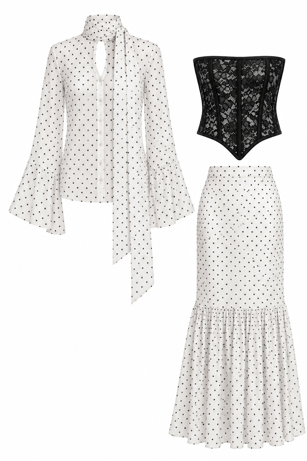 SET: SKIRT, BLOUSE & LACE CORSET