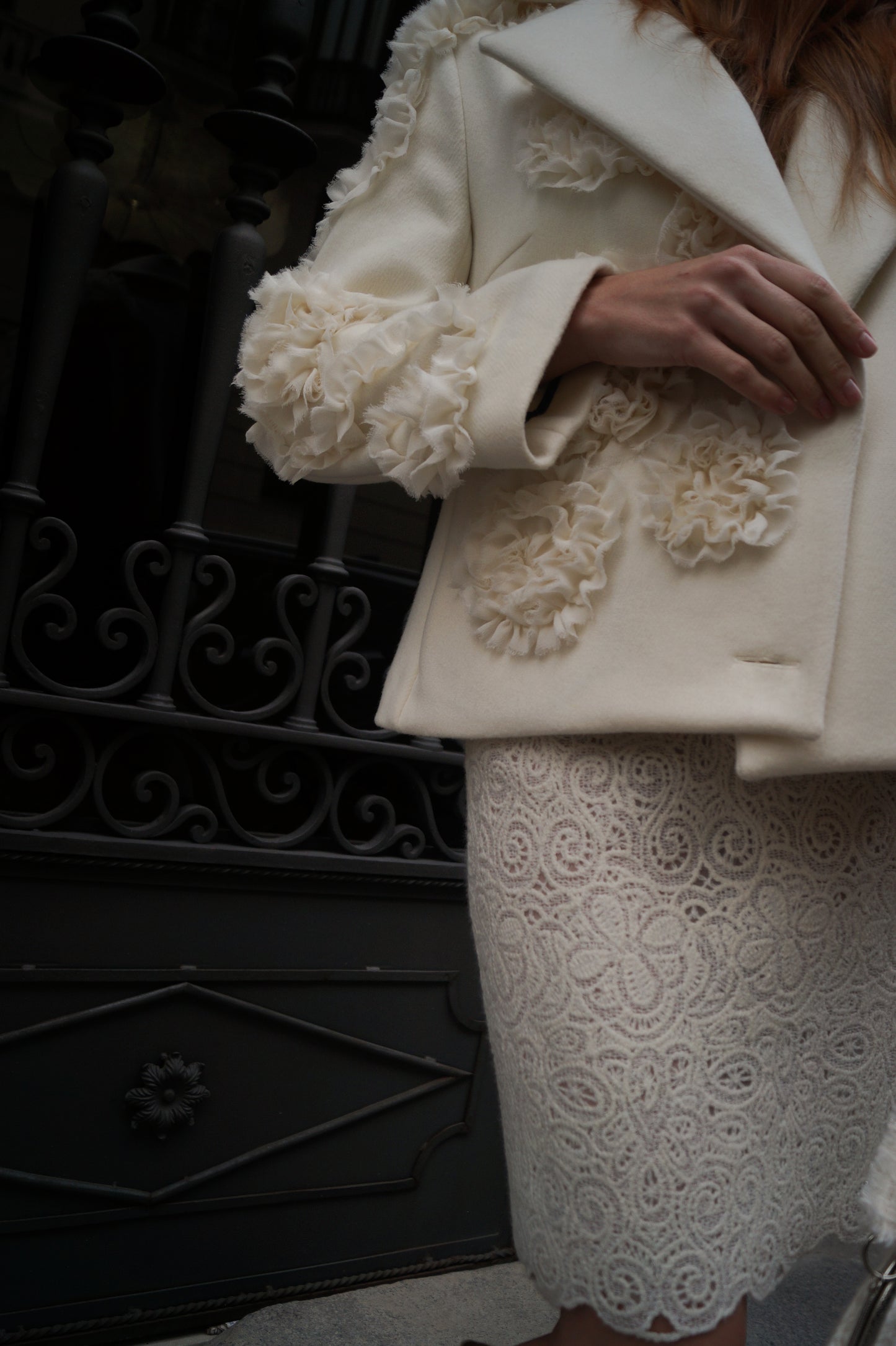 SHORT ALPACA COAT WITH SILK FLOWERS