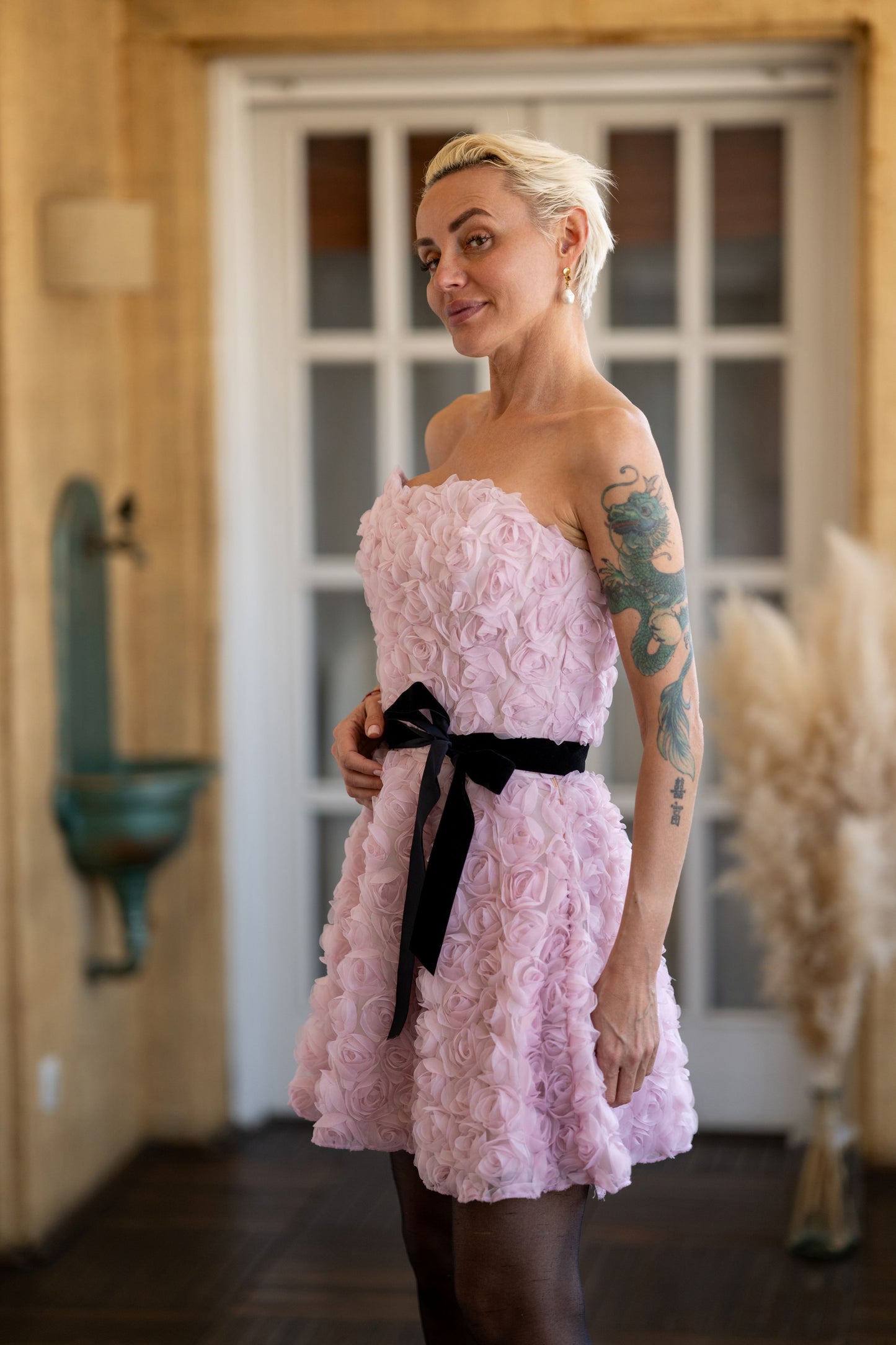 FALDA MINI FLORAL ROSA