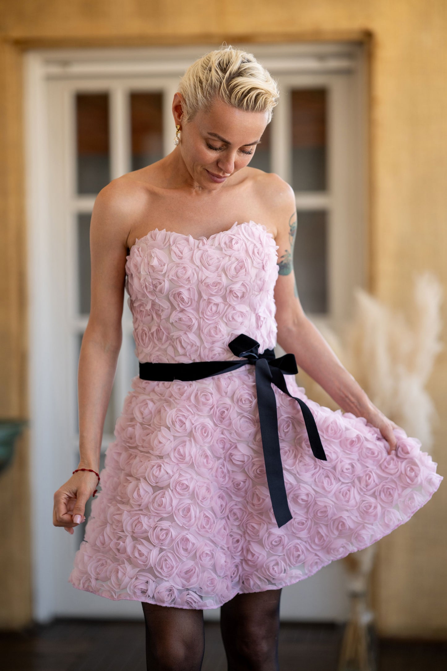 FALDA MINI FLORAL ROSA
